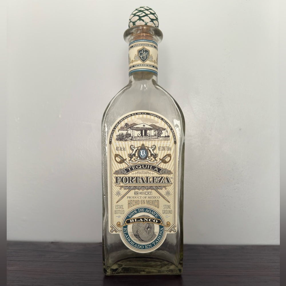 Fortaleza Tequila Blanco EMPTY bottle with original cork.